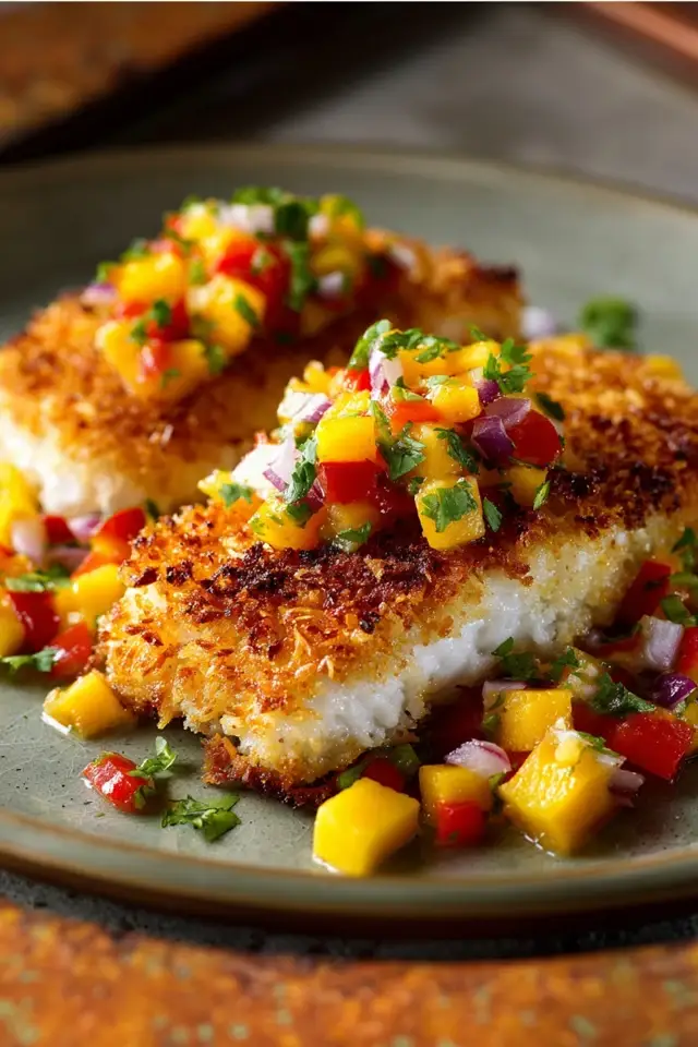 Tropical Coconut-Crusted Fish with Mango Salsa – A Sunshine Escape on a ...